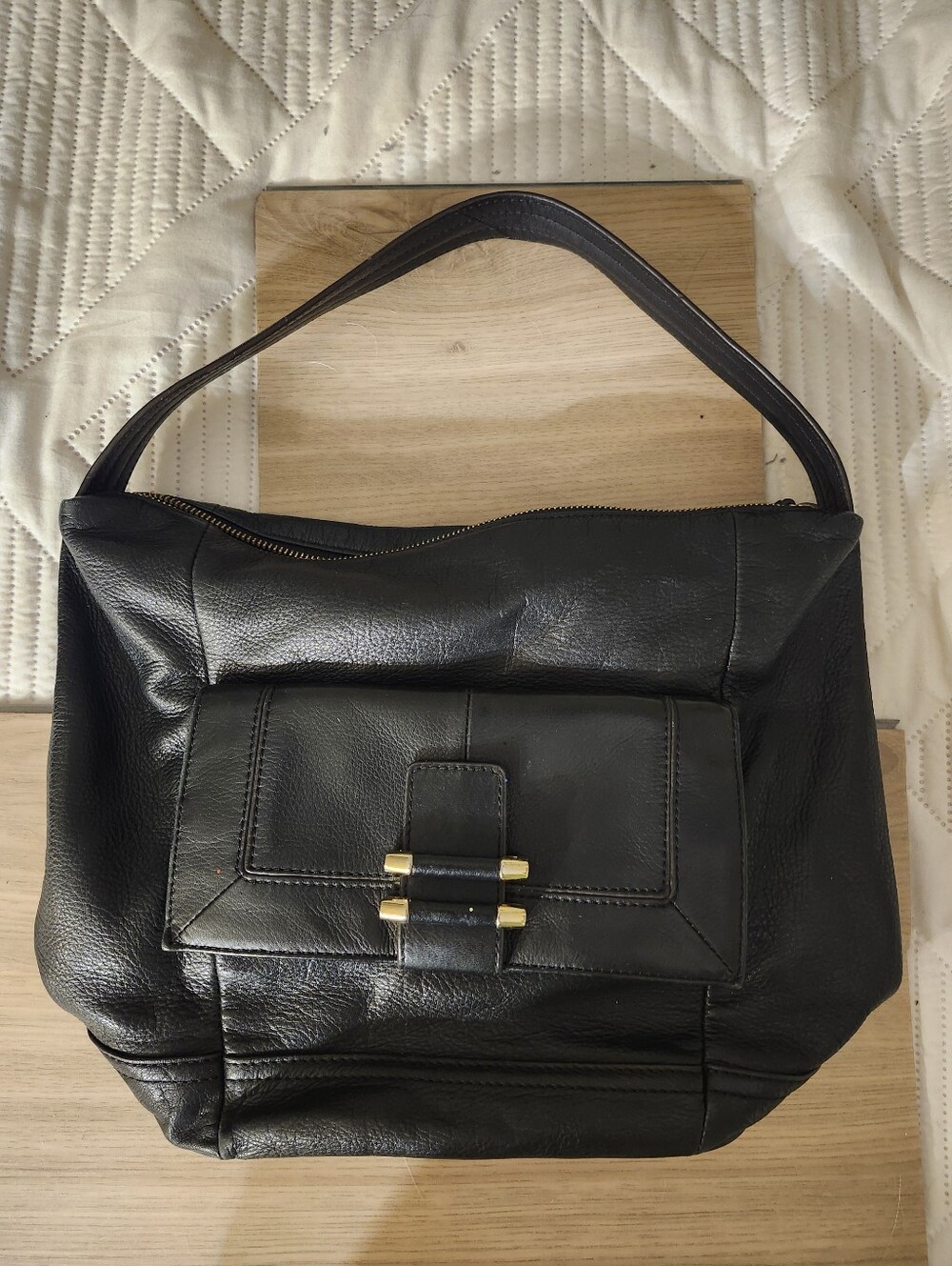 B. Makowsky Buttery Black Leather Hobo Bag
